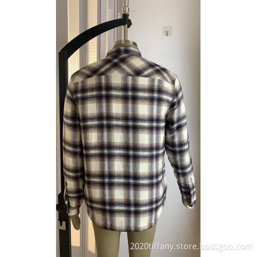 Men's Long Sleeve Plaid Quilted Sherpa Shirt Jacket